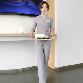 Dámske odevy kozmetického salónu — odvádzanie vlhkosti, hlavná tkanina 90% acetát, polyesterové vlákno