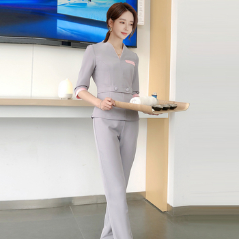 Dámske odevy kozmetického salónu — odvádzanie vlhkosti, hlavná tkanina 90% acetát, polyesterové vlákno