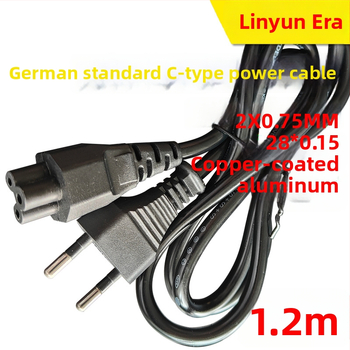 Захранващ кабел за лаптоп адаптер, медно-покрит алуминиев проводник, PVC изолация, европейски стандарт двупинов щепсел, сертифициран по германски стандарт