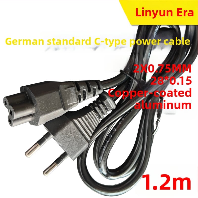 Захранващ кабел за лаптоп адаптер, медно-покрит алуминиев проводник, PVC изолация, европейски стандарт двупинов щепсел, сертифициран по германски стандарт