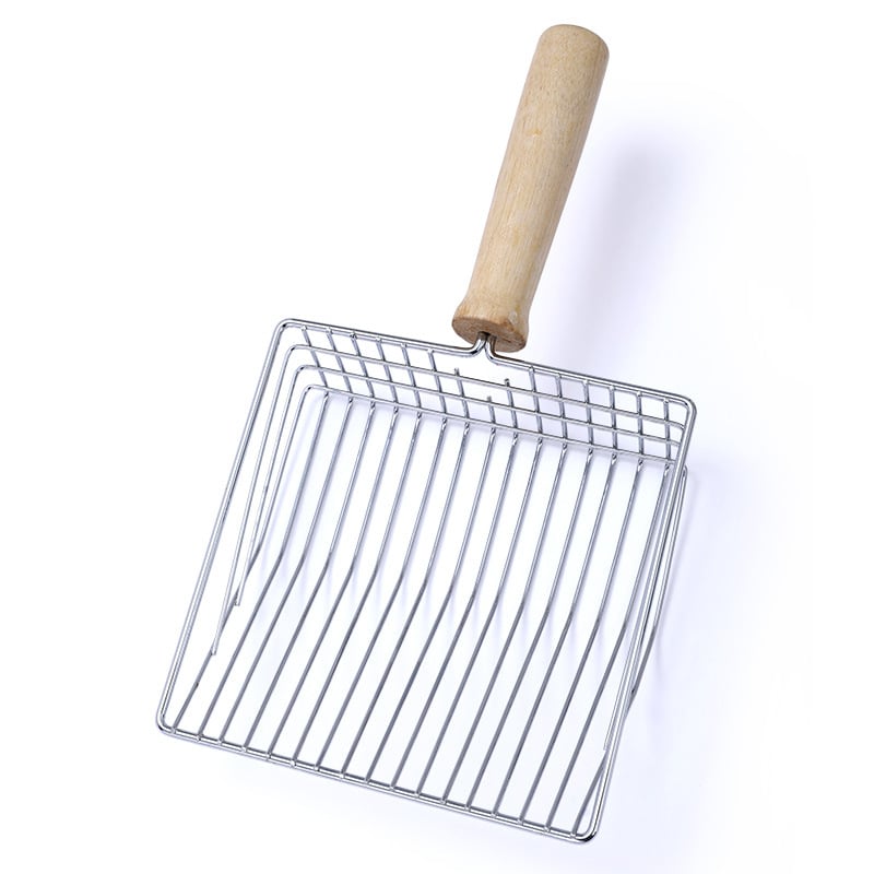 Lingură metalică pentru nisip de pisică, mâner din lemn (fir de fier cu electroplacare; pentru pisici; fără import; fără marcă privată)