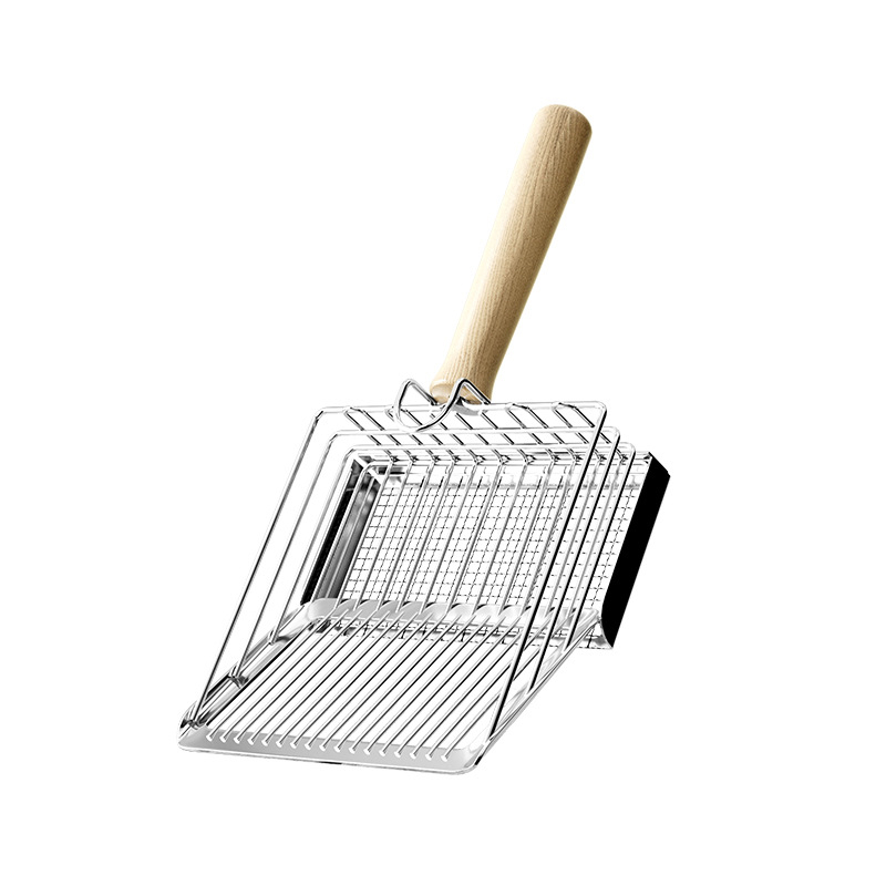 Lopată pentru nisip de pisică, dublu strat, design 3 în 1, construcție metalică, cu găuri fine pentru nisip de tofu