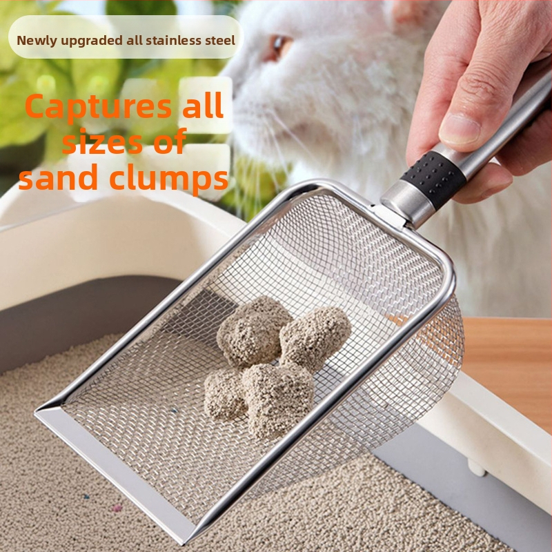 Lopată pentru nisip de pisică, din oțel inoxidabil, cu găuri fine