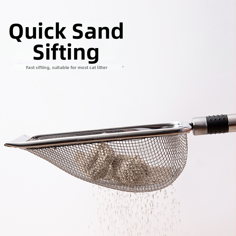 Lopată pentru nisip de pisică, din oțel inoxidabil, cu găuri fine