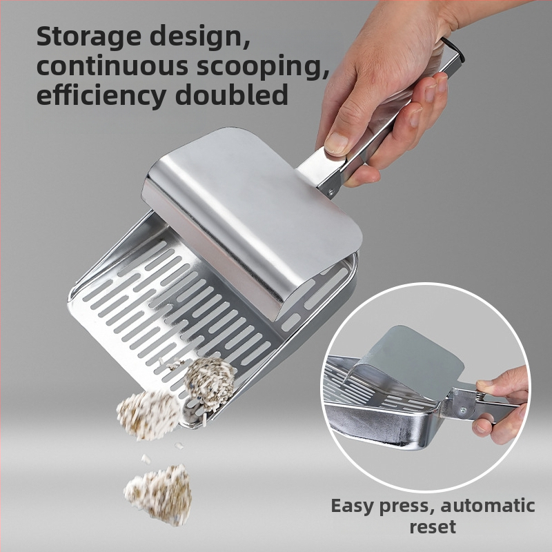 Kačių kraiko šaukštas su dangteliu, nerūdijančio plieno, daugiafunkcinis, su smulkiomis skylėmis