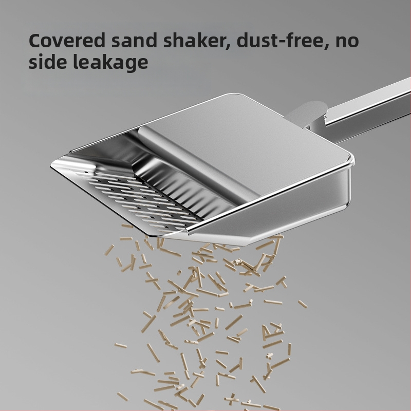 Kačių kraiko šaukštas su dangteliu, nerūdijančio plieno, daugiafunkcinis, su smulkiomis skylėmis