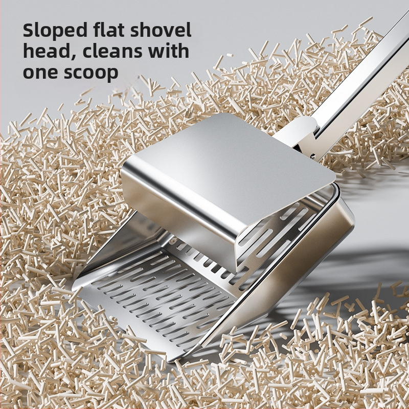 Kačių kraiko šaukštas su dangteliu, nerūdijančio plieno, daugiafunkcinis, su smulkiomis skylėmis