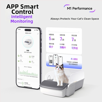 Magicscoop Cutie de nisip inteligentă pentru pisici, design deschis, curățare electrică, semi‑închis, material PP