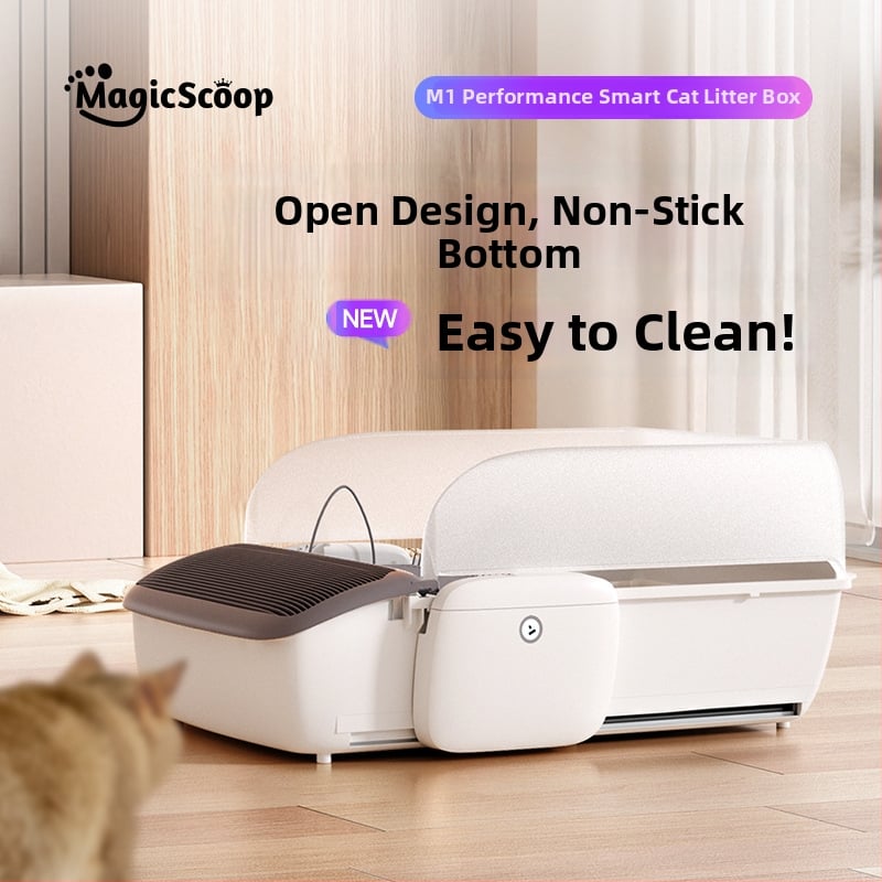 Magicscoop Cutie de nisip inteligentă pentru pisici, design deschis, curățare electrică, semi‑închis, material PP