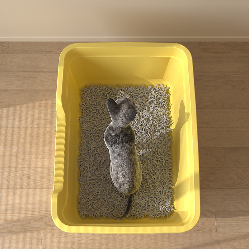 Négyzet alakú macska WC magas kerítéssel a fröccsenés elleni védelem érdekében, PVC anyag, nettó tömeg 650 g, macskák számára