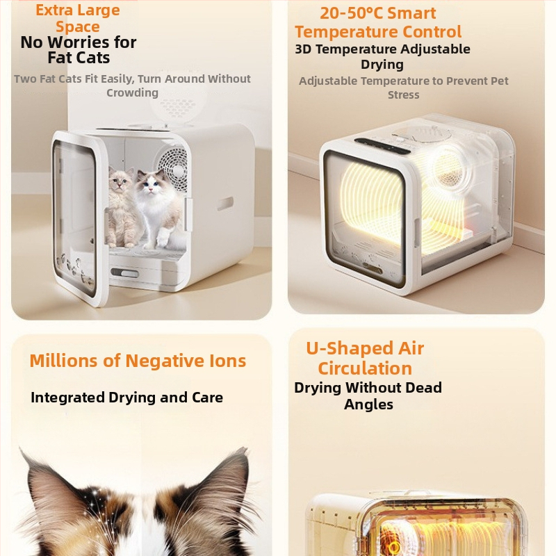 Mājdzīvnieku žāvēšanas un mazgāšanas kastīte – Automātiska žāvēšana kaķiem un suņiem, 1600–1999W, universāla izmantošana, bez rotējošas rokas