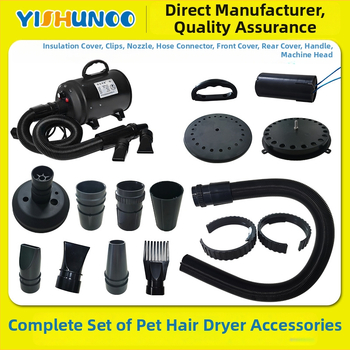 Aksesuāri mājdzīvnieku matu žāvētājam ar regulējamu pūtēja gaisa strūklu, šļūtenes savienojumu un priekšējo vāku — zem 1000W, pārkaršanas aizsardzība, universāla saderība