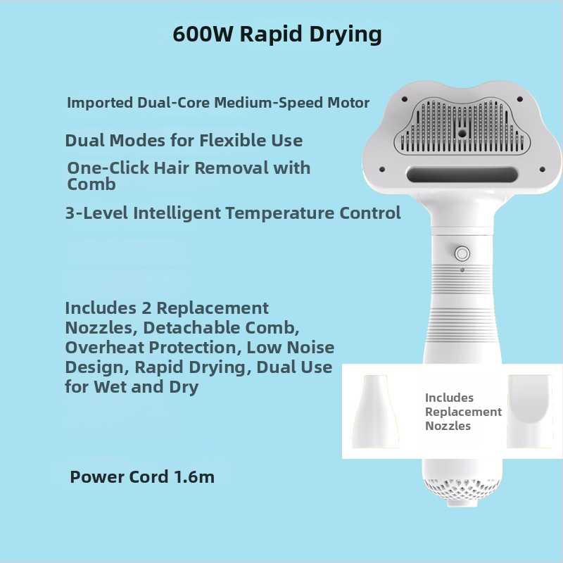 Suņu un kaķu apmatojuma žāvētājs un kopšanas rīks, Boom tips, 2000W+, pārkaršanas aizsardzība, universāla saderība