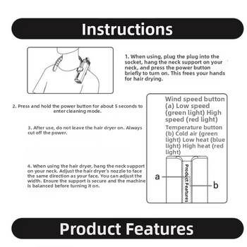 Matu žāvētājs mājdzīvniekiem ar kakla stiprinājumu – augsta jauda, zems trokšņa līmenis, negatīvie joni, 1600–1999W, 220V