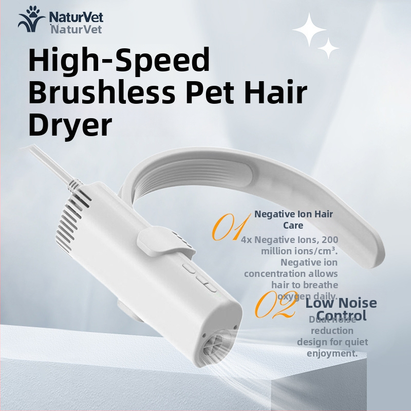 Matu žāvētājs mājdzīvniekiem ar kakla stiprinājumu – augsta jauda, zems trokšņa līmenis, negatīvie joni, 1600–1999W, 220V