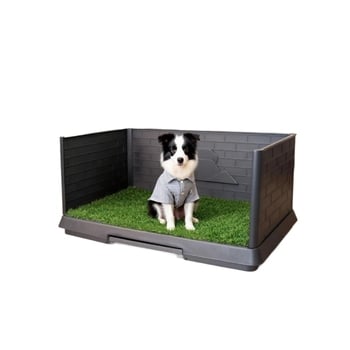 Τουαλέτα σκύλου με τεχνητό χλοοτάπητα, τρίπλευρη περίφραξη, πάτος ούρων — Longmai