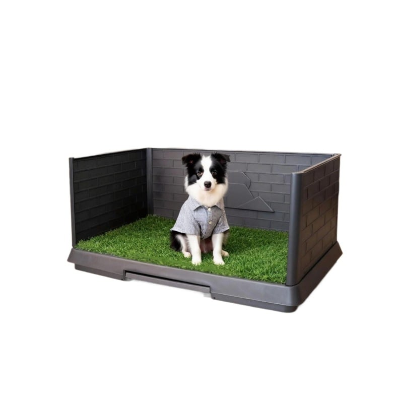 Τουαλέτα σκύλου με τεχνητό χλοοτάπητα, τρίπλευρη περίφραξη, πάτος ούρων — Longmai