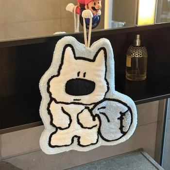 Rankšluostis rankoms su mielu šuniuko motyvu, koralinis pūkas audinys, siuvinėtas, 150d siūlai, svoris 30–50 g, skirtas voniai su kabykla