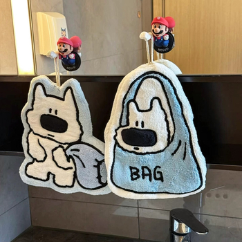 Rankšluostis rankoms su mielu šuniuko motyvu, koralinis pūkas audinys, siuvinėtas, 150d siūlai, svoris 30–50 g, skirtas voniai su kabykla