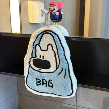 Rankšluostis rankoms su mielu šuniuko motyvu, koralinis pūkas audinys, siuvinėtas, 150d siūlai, svoris 30–50 g, skirtas voniai su kabykla