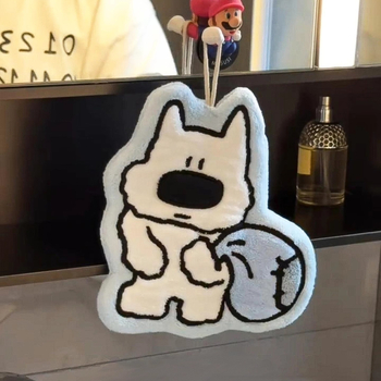 Rankšluostis rankoms su mielu šuniuko motyvu, koralinis pūkas audinys, siuvinėtas, 150d siūlai, svoris 30–50 g, skirtas voniai su kabykla