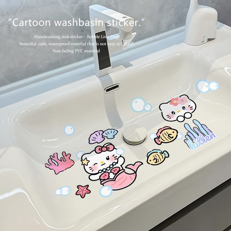 Fürdőszoba és konyha csempe matricája — vízálló, öntapadó, aranyos állatos minta, sík felület, 1 darab