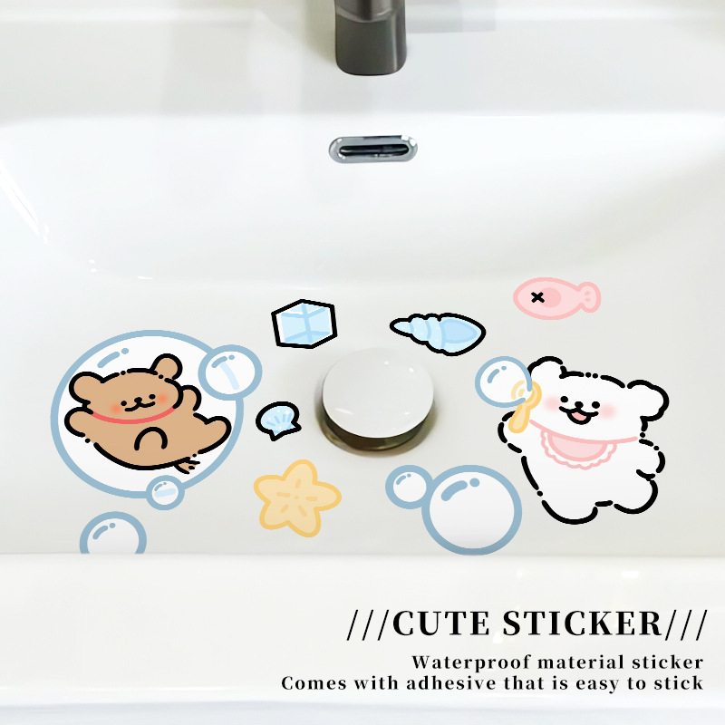 Fürdőszoba és konyha csempe matricája — vízálló, öntapadó, aranyos állatos minta, sík felület, 1 darab