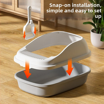 Veľká misa na mačací stelivo, PP materiál, odolná voči zápachu, poluzatvorený dizajn, proti špliechaniu, s lopatkou na stelivo