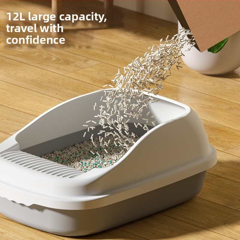 Veľká misa na mačací stelivo, PP materiál, odolná voči zápachu, poluzatvorený dizajn, proti špliechaniu, s lopatkou na stelivo