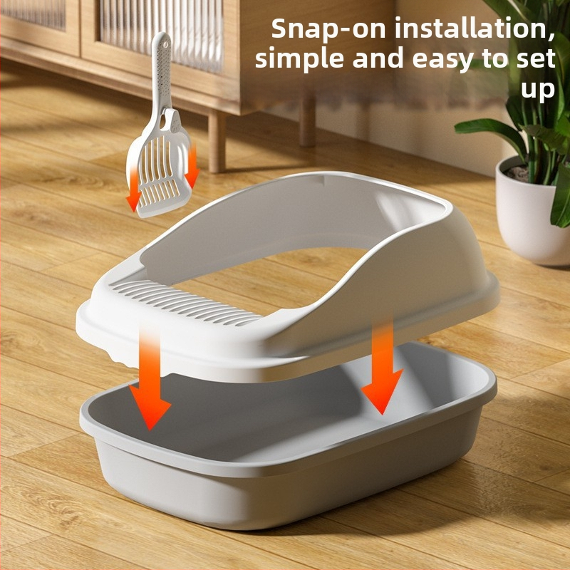 Veľká misa na mačací stelivo, PP materiál, odolná voči zápachu, poluzatvorený dizajn, proti špliechaniu, s lopatkou na stelivo