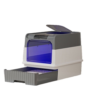 Kutija za mačju toaletu s ladicnim dizajnom, potpuno zatvorena, ulaz s donje strane, izlaz s gornje strane, otporna na prskanje i mirise, PVC