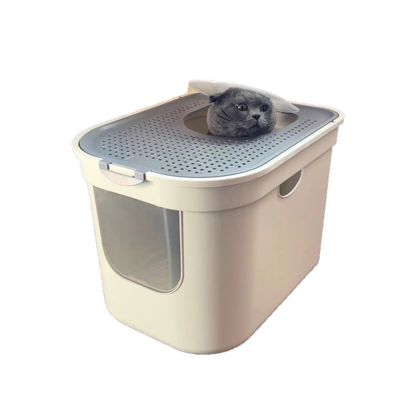 Kutija za mačji pijesak s potpuno zatvorenim dizajnom, kontrola mirisa, zaštita od prskanja, gornji ulaz, PVC materijal