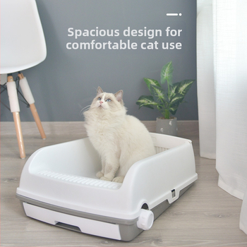 Troublemaker mačací záchod so zásuvkovým dizajnom, polouzavretý, s lopatkou na stelivo (PP)