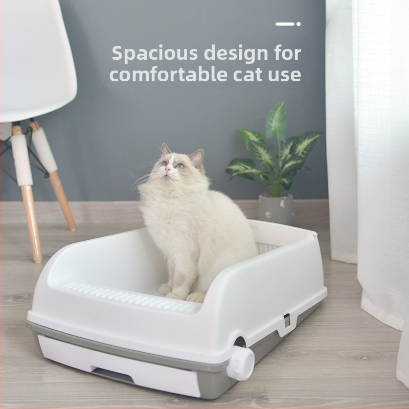 Troublemaker mačací záchod so zásuvkovým dizajnom, polouzavretý, s lopatkou na stelivo (PP)