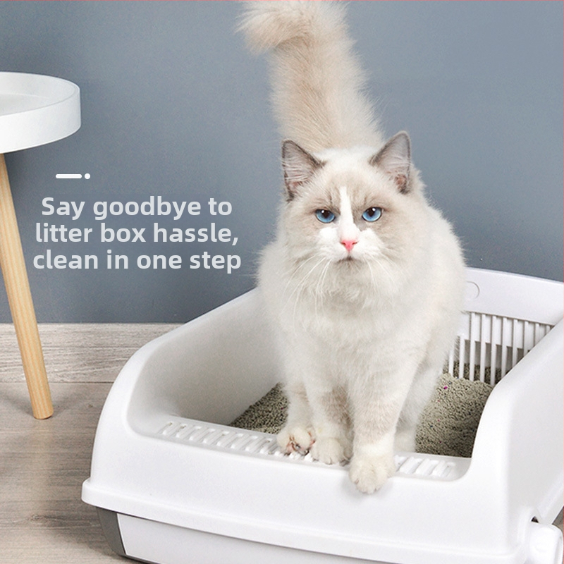 Troublemaker mačací záchod so zásuvkovým dizajnom, polouzavretý, s lopatkou na stelivo (PP)