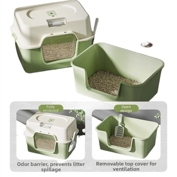 Mačacia toaleta s úplne uzavretým dizajnom, deodorizačný systém, proti rozstrekovaniu, PVC materiál, vhodný pre dospelé mačky