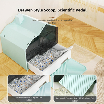 Polipropénová úplne uzavretá plastová toaleta pre mačky, dizajn s výsuvným zásuvkovým systémom, okraje proti rozliatiu a kontrola zápachu