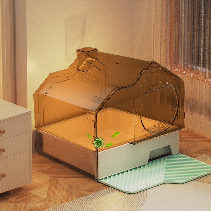 Polipropénová úplne uzavretá plastová toaleta pre mačky, dizajn s výsuvným zásuvkovým systémom, okraje proti rozliatiu a kontrola zápachu