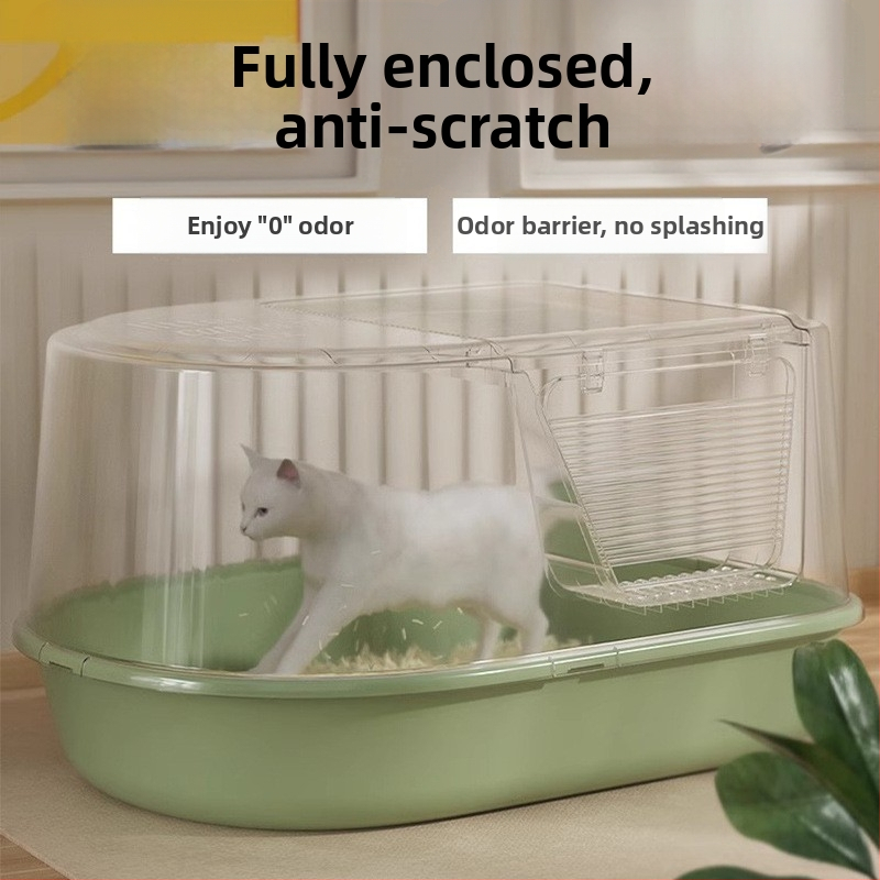 Le Le Cat polouzavretá mačacia toaleta s protišplieľovou podložkou a deodorizačnou funkciou, PP materiál