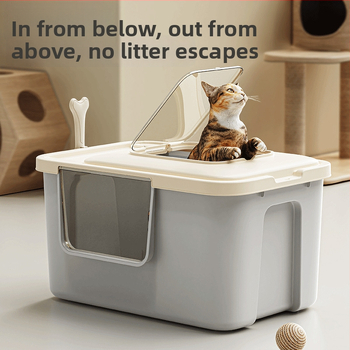 Mačacia misa na piesok s otvoreným polouzavretým dizajnom proti rozstreku, kov + plast, vhodná pre mačky