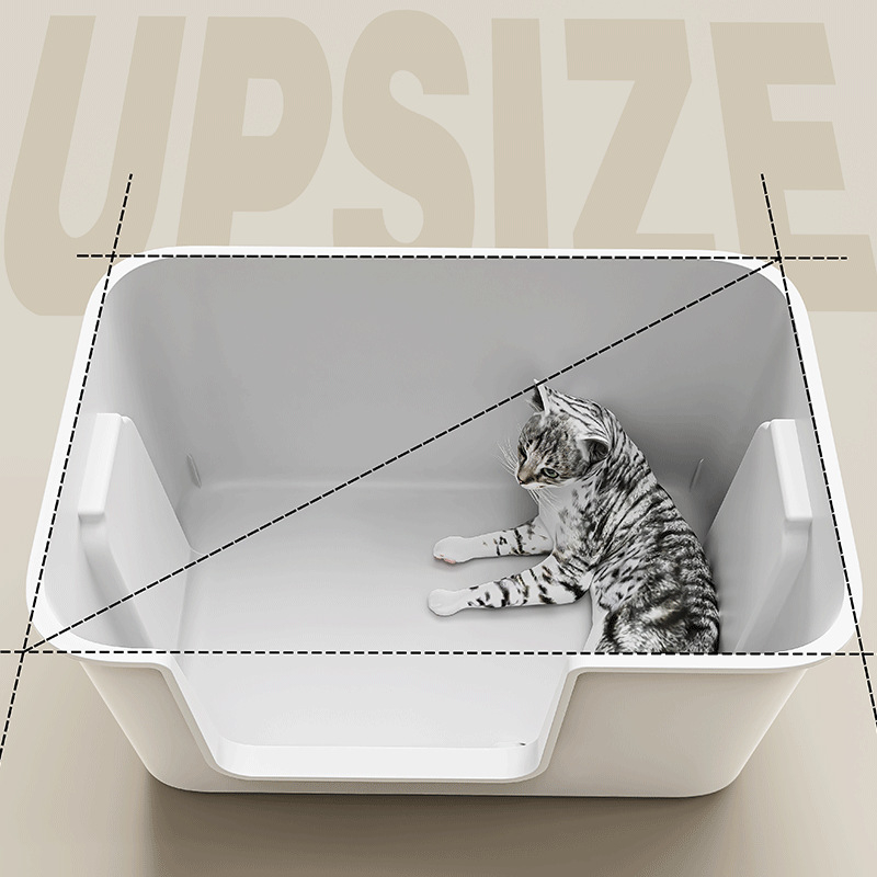 Mačacia misa na piesok s otvoreným polouzavretým dizajnom proti rozstreku, kov + plast, vhodná pre mačky