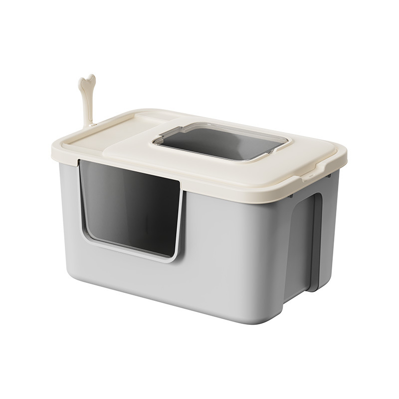 Mačacia misa na piesok s otvoreným polouzavretým dizajnom proti rozstreku, kov + plast, vhodná pre mačky