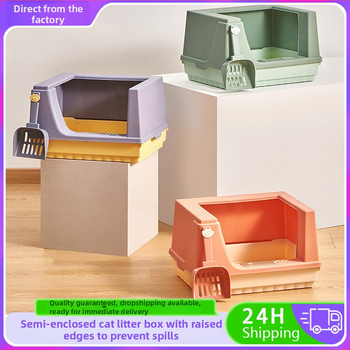 Polo-zatvorená miska na mačací piesok s vysokými okrajmi, proti zápachu a špliechaniu, priestranné vnútro