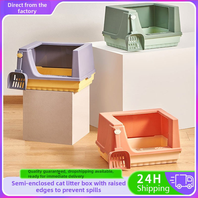 Polo-zatvorená miska na mačací piesok s vysokými okrajmi, proti zápachu a špliechaniu, priestranné vnútro