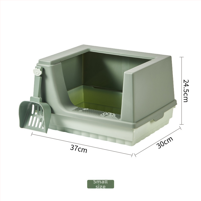 Polo-zatvorená miska na mačací piesok s vysokými okrajmi, proti zápachu a špliechaniu, priestranné vnútro