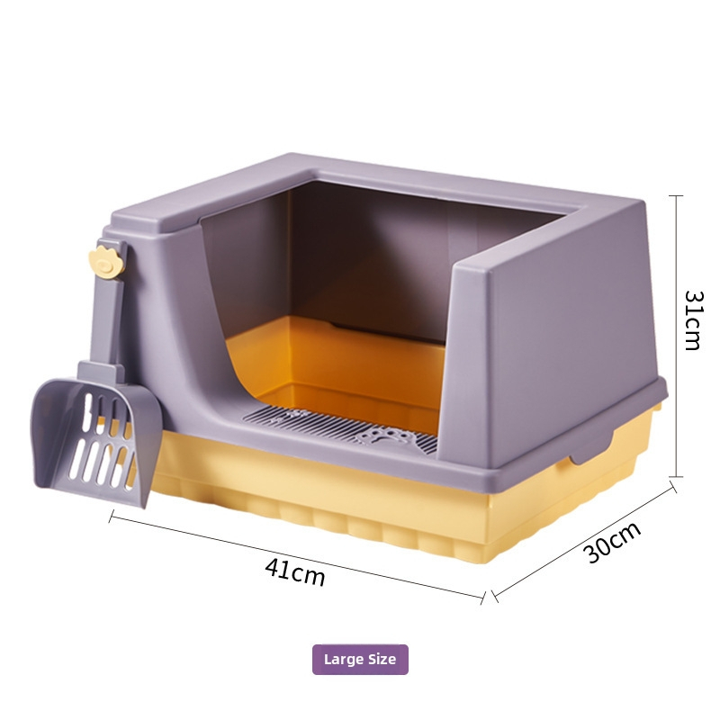 Polo-zatvorená miska na mačací piesok s vysokými okrajmi, proti zápachu a špliechaniu, priestranné vnútro