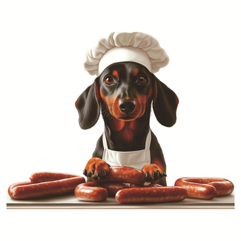 PVC fali matrica – aranyos kutya szakács kolbász mintával, vízálló, öntapadós, nappali vagy hálószoba számára