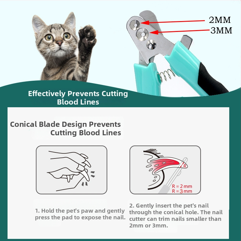 Κλιπς νυχιών κατοικίδιων για γάτες και σκύλους, ανοξείδωτο ατσάλι, σχέδιο με δύο κυκλικά ανοίγματα