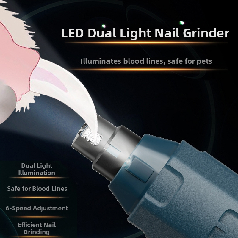 Električna pila za nokte kućnih ljubimaca s LED svjetlom, 6-stupanjska regulacija brzine, električni pilnik za pse