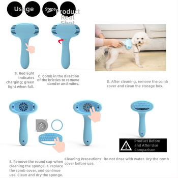 Elektronikus háziállat szőrtelenítő kefe macskáknak és kutyáknak – ABS anyagú, újratölthető, atkák és por felszívására, háztartási használatra